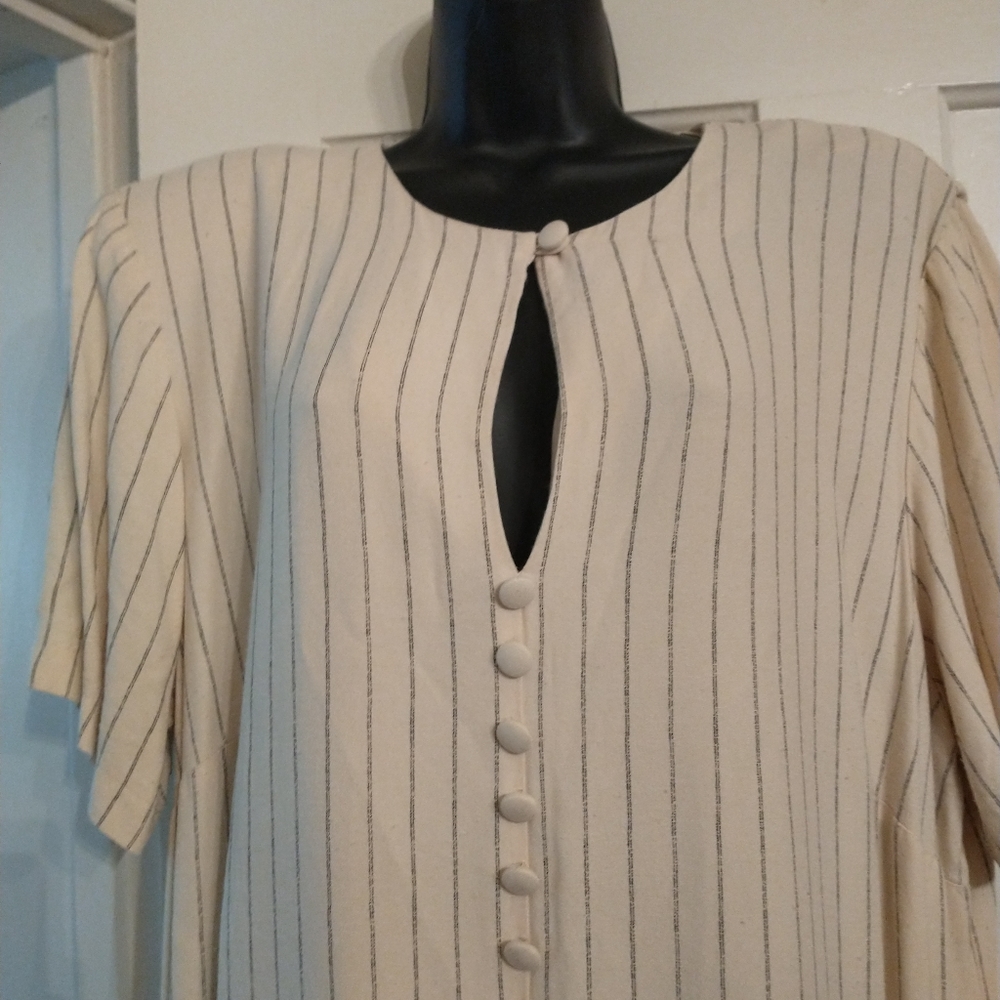 Ladies Cream and Black Pinstripe Blouse